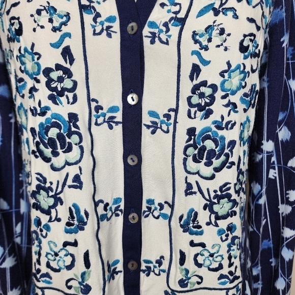 ANTHROPOLOGIE Tiny Semele Navy/White‎ embroidered floral Boho Shirtdress Dress S - Picture 10 of 16